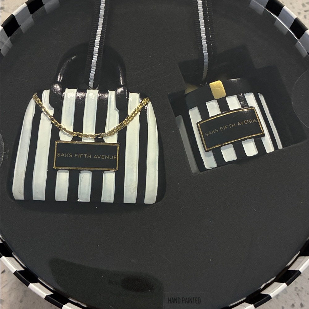 Saks Fifth Avenue hand painted Christmas ornaments- brand new in the box 🎁